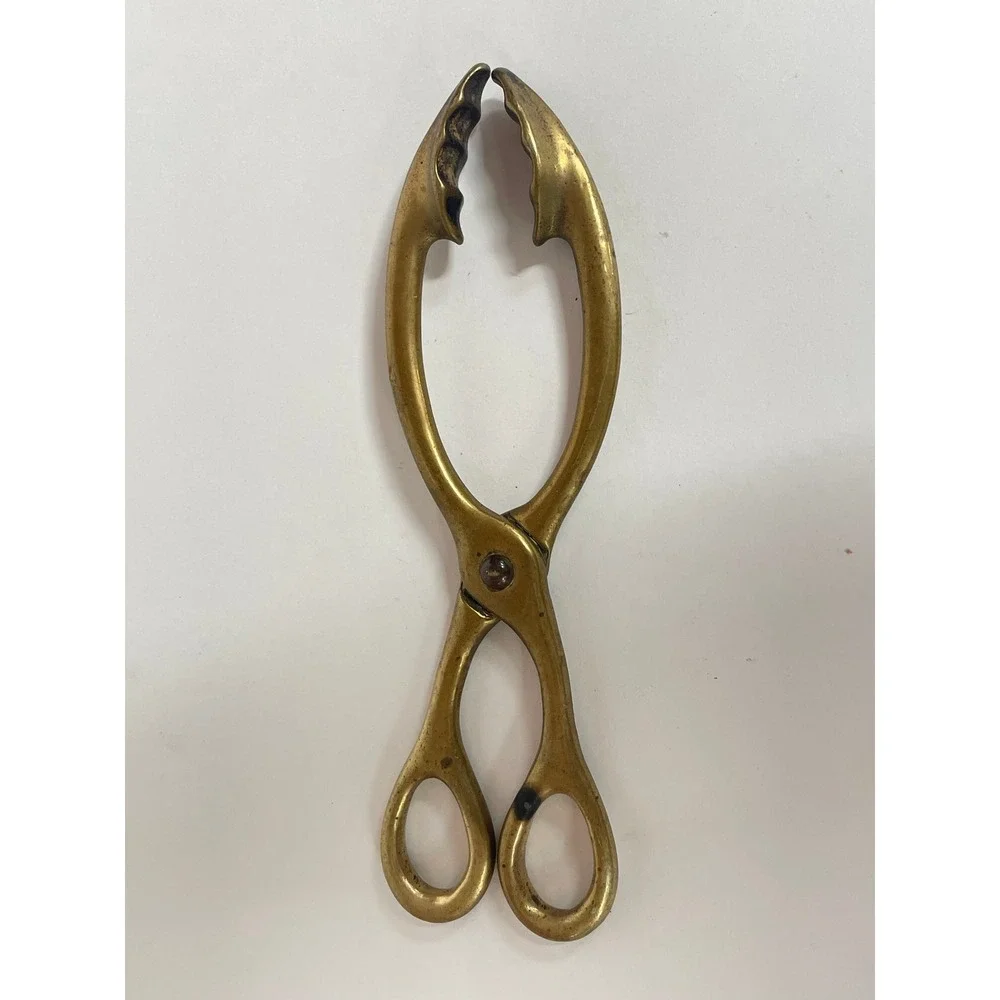 Solid Brass Antique Vintage Fireplace Tool Coal‎ Log Claw Tongs 8